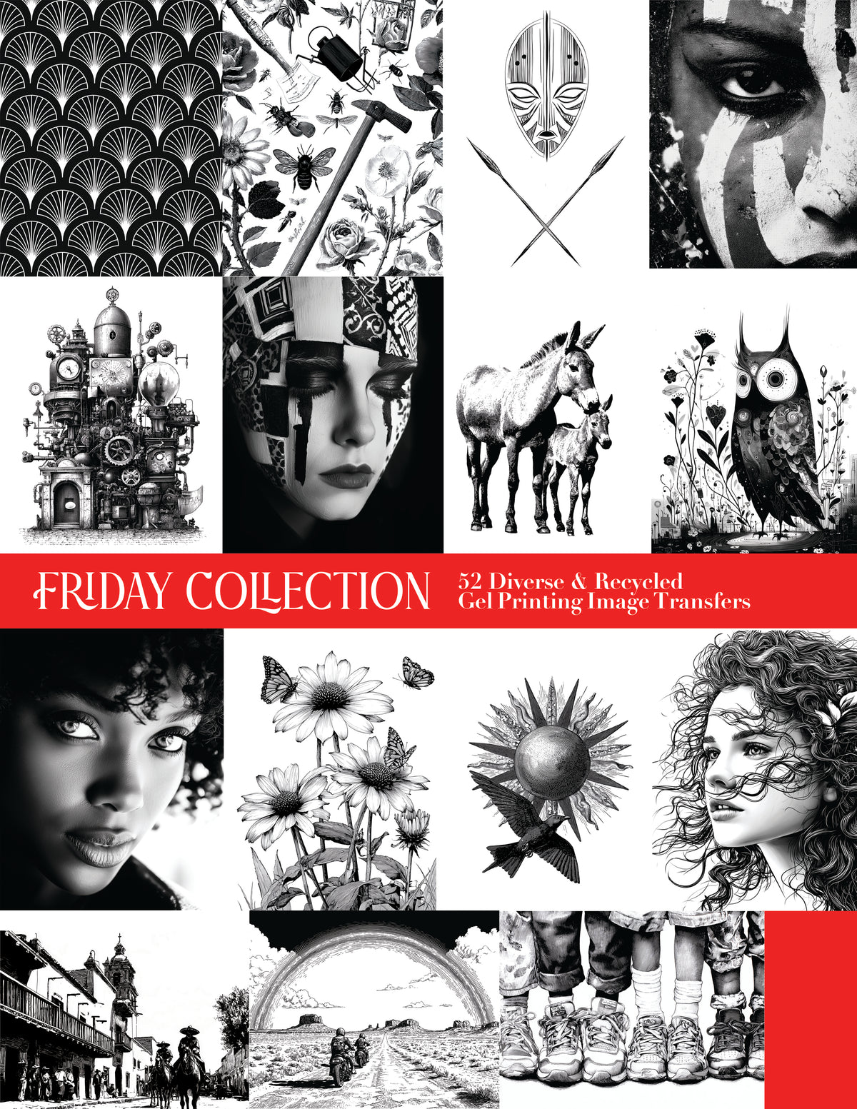 Friday Collection 52 Diverse & Recycled Gel Printing Image Transfers
