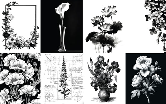 85 Flower Transfers for Gel Plate Printing - 5x7 & 8x10