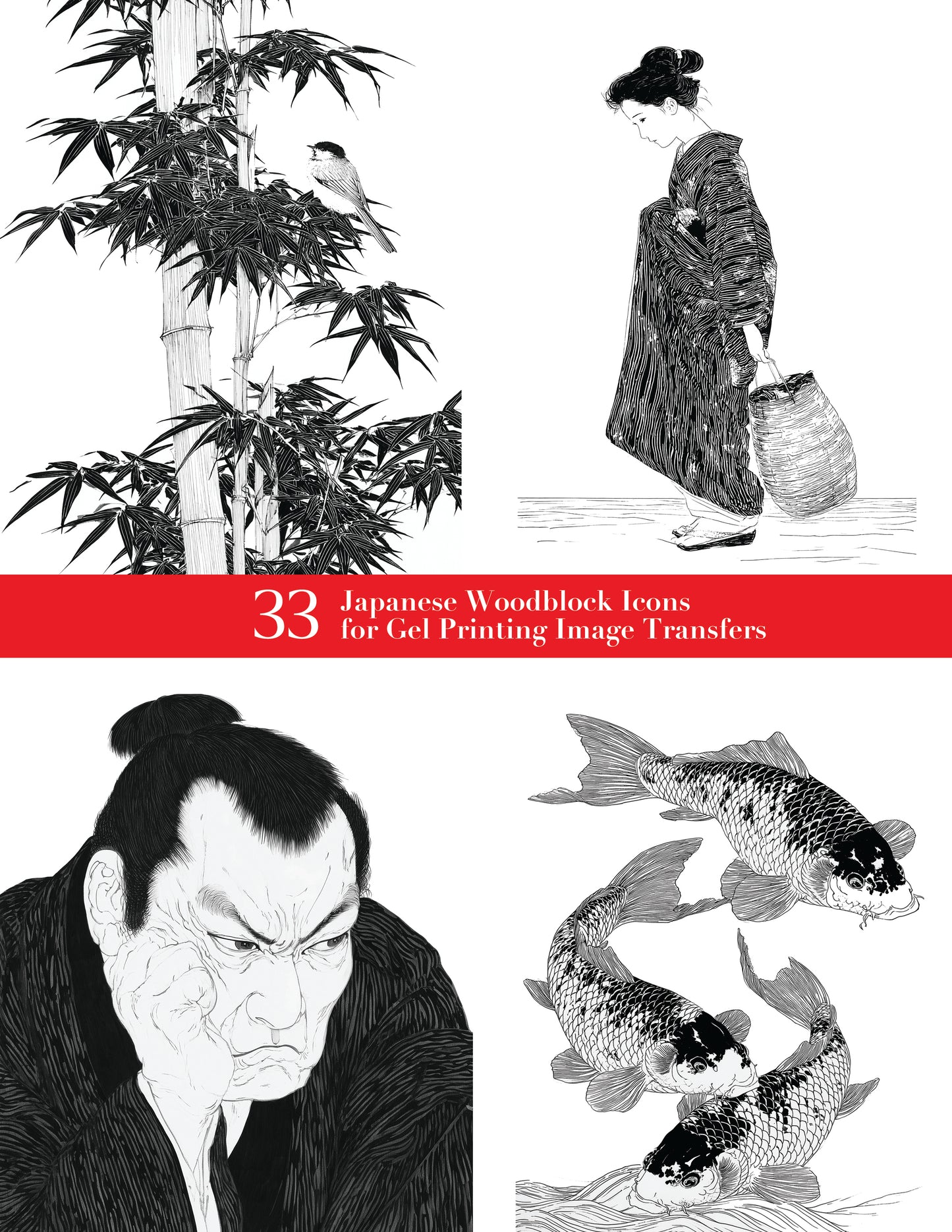 33 Japanese Woodblock Icons  for Gel Printing Image Transfers