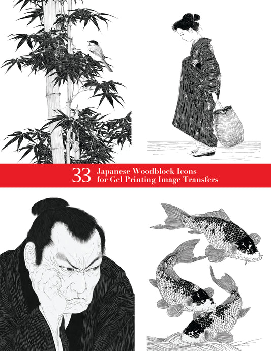 33 Japanese Woodblock Icons  for Gel Printing Image Transfers