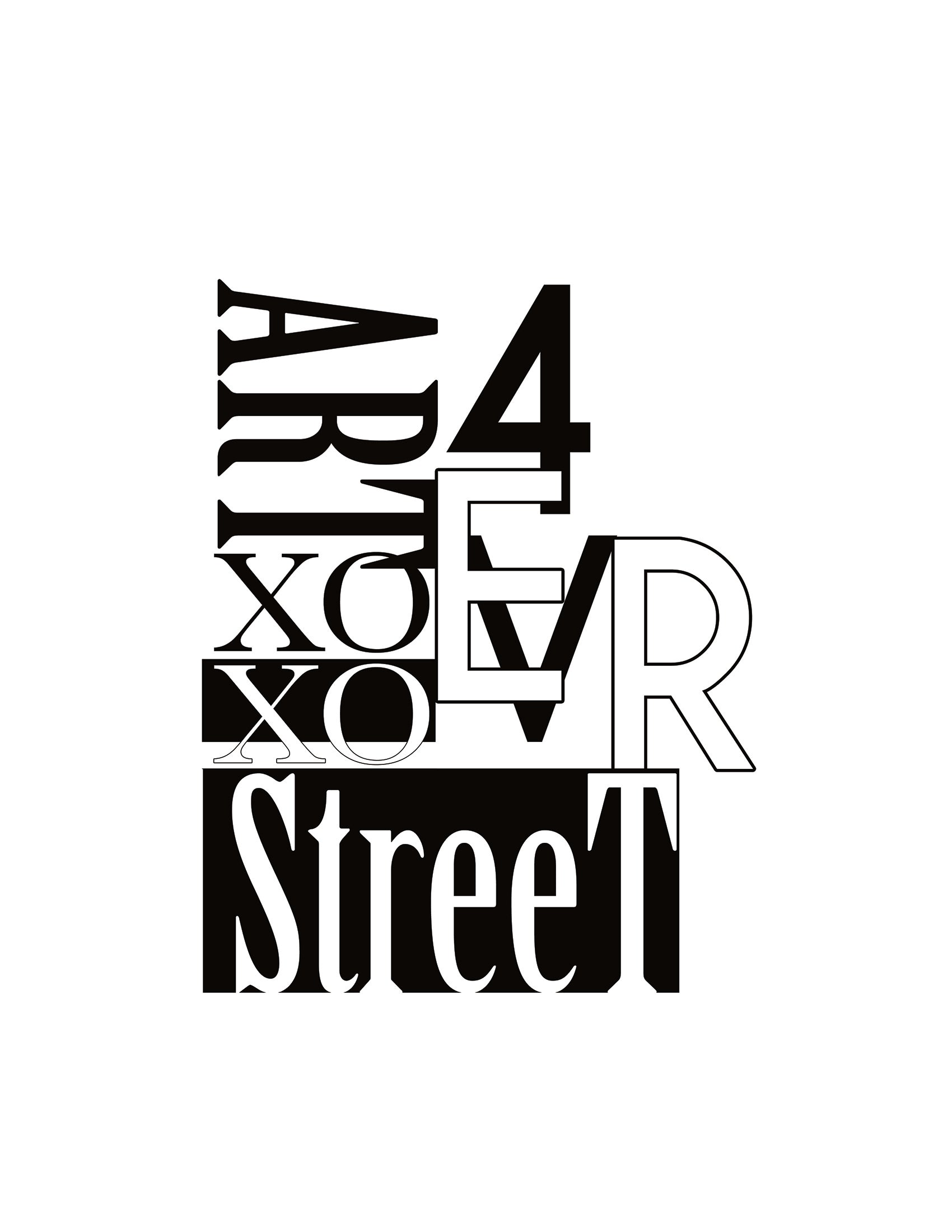 Black and white text design with '4 Ever StreeT' on a white background designed for gel printing
