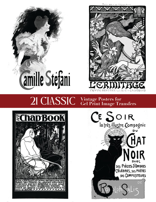 21 Classic Vintage Posters for Gel Print Image Transfers