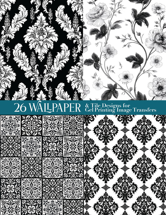 26 Wallpaper & Tile Designs for Gel Printing Image Transfers