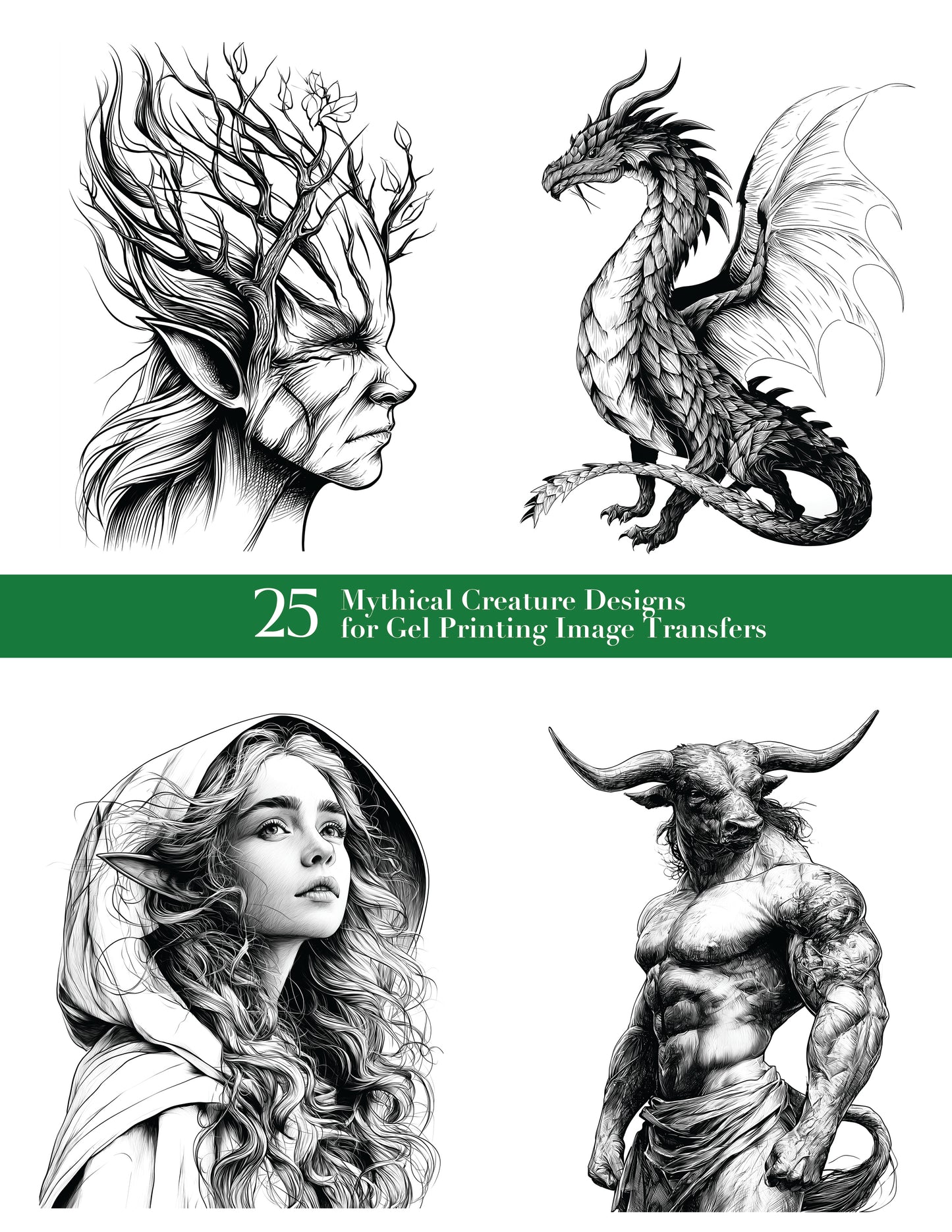 25 Mythical Creature Designs for Gel Printing Image Transfers