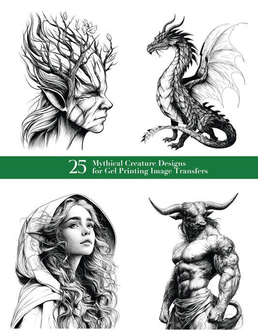 25 Mythical Creature Designs for Gel Printing Image Transfers