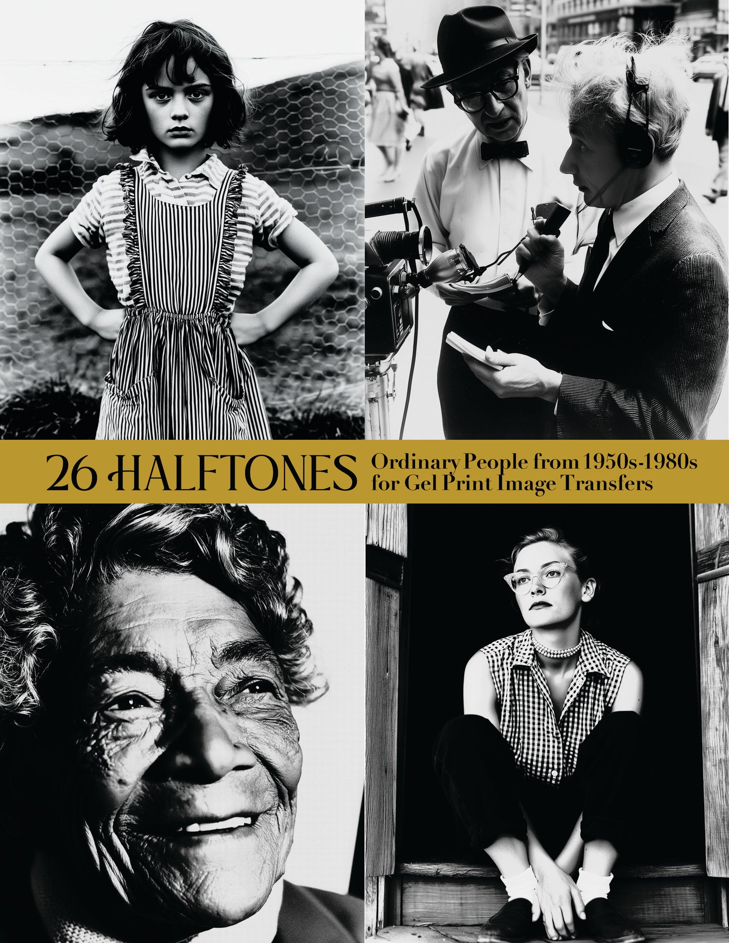26 Halftone Ordinary People of the 1950s-1980s Gel Print Image Transfers