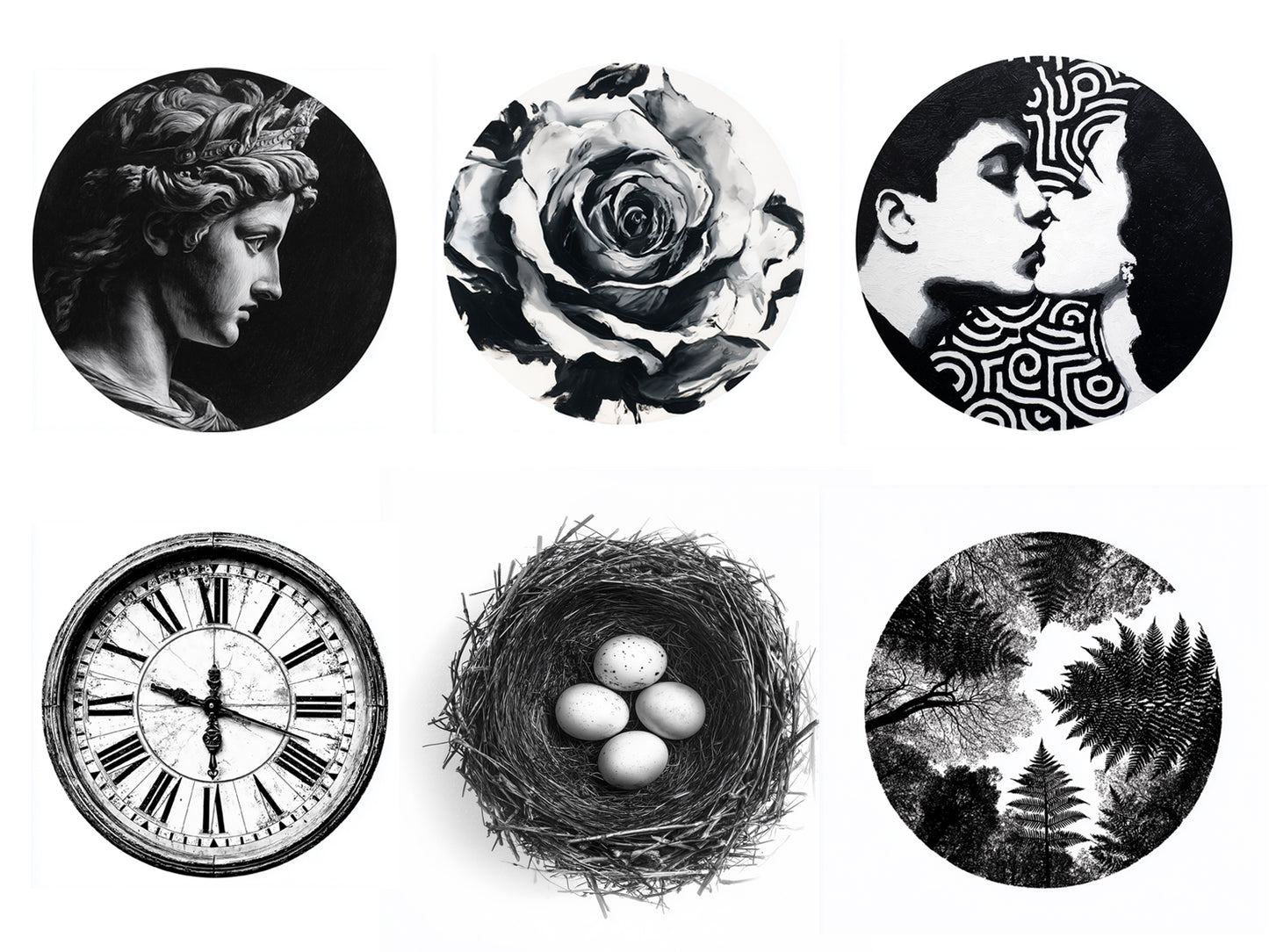 97 Diverse Round Gel Plate Image Transfers for 6 and 8 Inch Printing