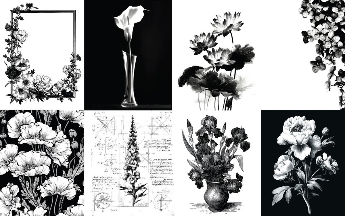 85 Flower Transfers for Gel Plate Printing - 5x7 & 8x10